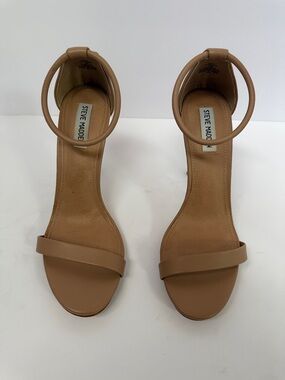Steve Madden Tan Round-Ankle Strap Heeled Sandals (4.5 Inch Heel)